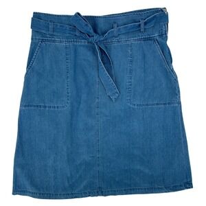 Who What Wear Womens Denim Skirt 14 Blue Tie Waist A-Line Casual Coastal Classic